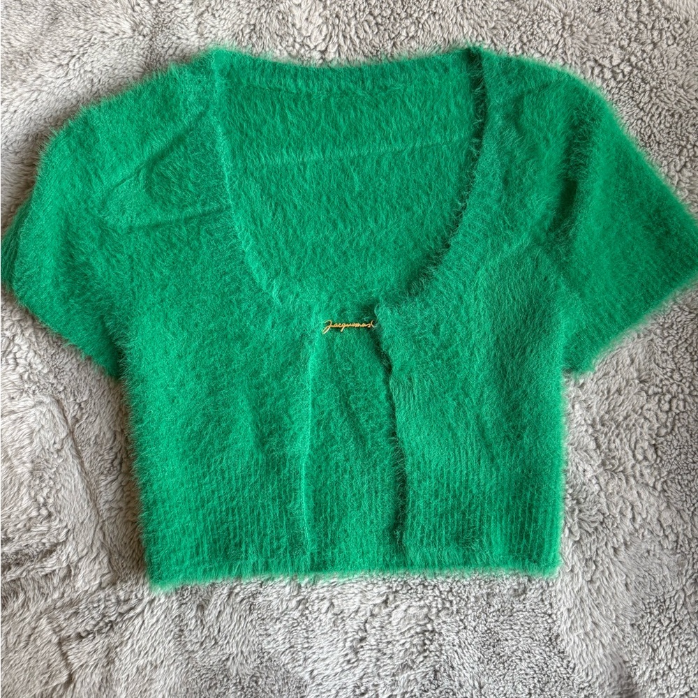 Green Fuzzy Cropped Cardigan
